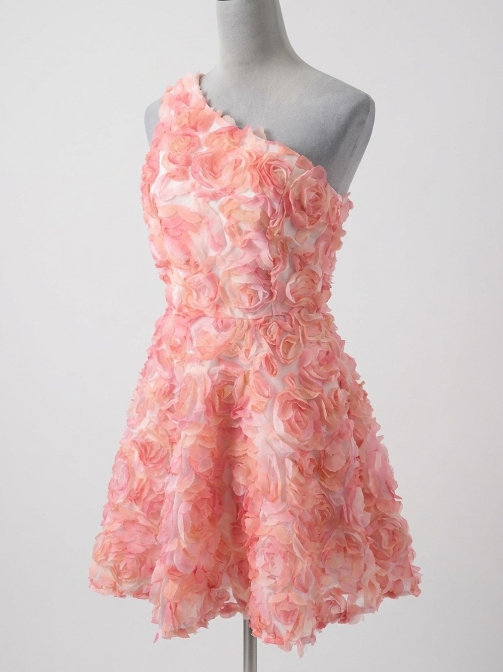 Faeriesty Pink 3D Floral Rosette One Shoulder Dress Size L